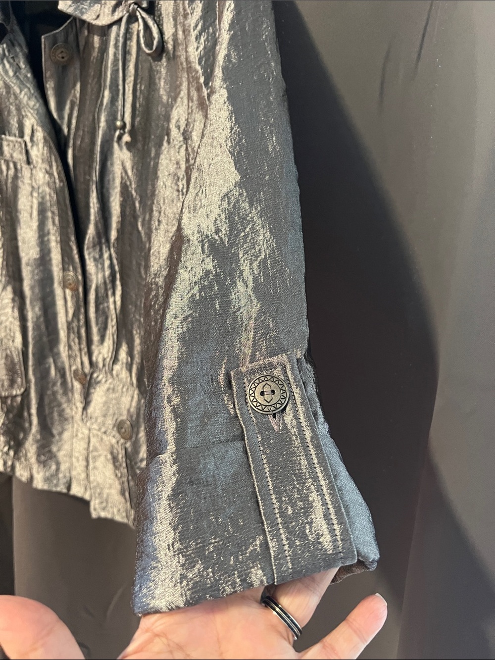 Ruby Rd. Metallic Silver Drawstring Utility Jacket - Picture 3 of 7